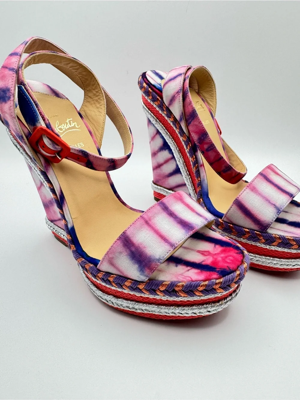 Christian Louboutin Cataclou Duplice Bambola Print Espadrille Wedges 37